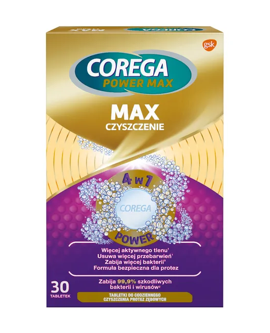 Corega Power Max Czyszczenie, tabletki przeciwbakteryjne do czyszczenia protez zębowych 6 tabletek