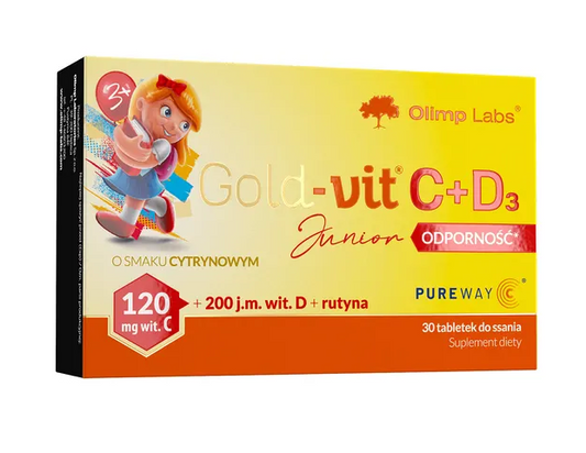 Olimp Gold-vit C+D3 Junior Odporność, tabletki do ssania, smak cytrynowy, 30 szt.