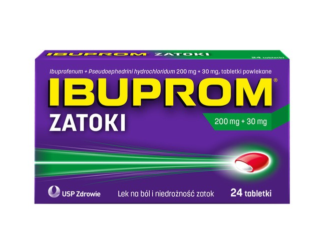 Ibuprom Zatoki, 200 mg + 30 mg, tabletki powlekane, 24 szt.