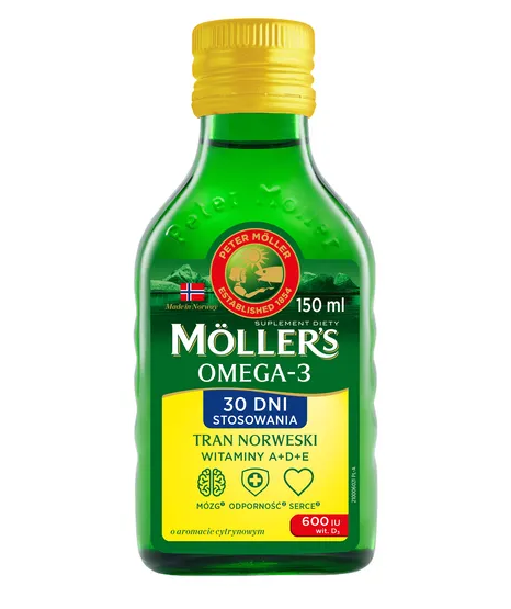 Moller`s Tran Norweski o aromacie cytrynowym, płyn, 150 ml