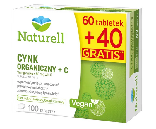 Naturell Cynk Organiczny + C 60+40 tabletek