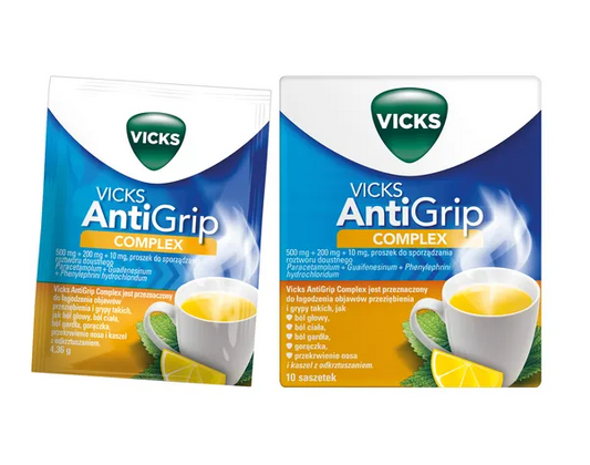 Vicks AntiGrip Complex (SymptoMed Cytryna), proszek do sporządzania roztworu doustnego, 10 saszetek