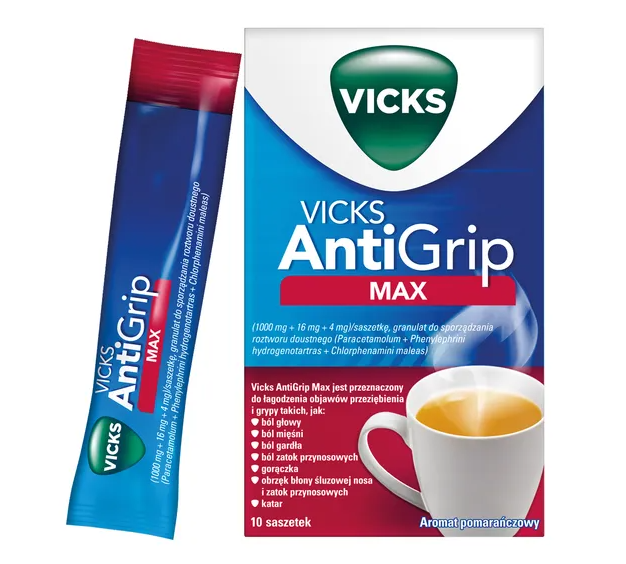 Vicks AntiGrip Max, granulki do sporządzania roztworu doustnego, 10 saszetek