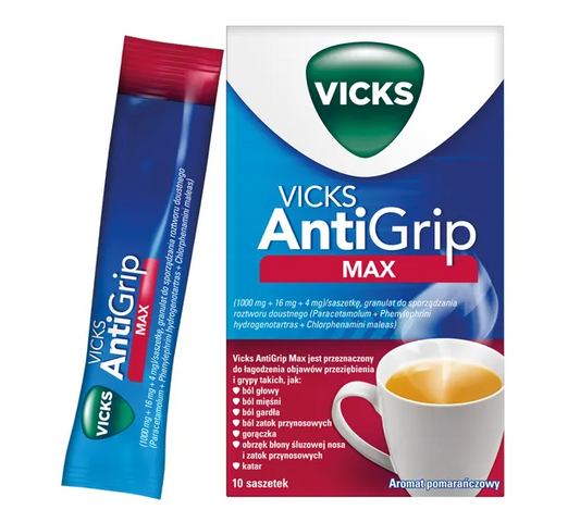 Vicks AntiGrip Max, granulki do sporządzania roztworu doustnego, 10 saszetek