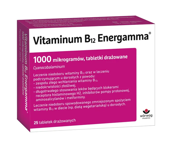 Vitaminum B12 Energamma, 1000 mikrogramów, tabletki drażowane, 25 szt.