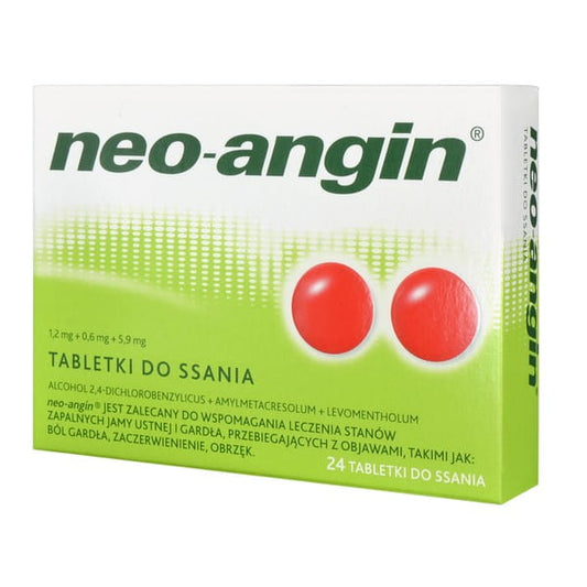 Neo-Angin,1,2 mg+0,6 mg+5,9 mg, tabletki do ssania, 24 szt.