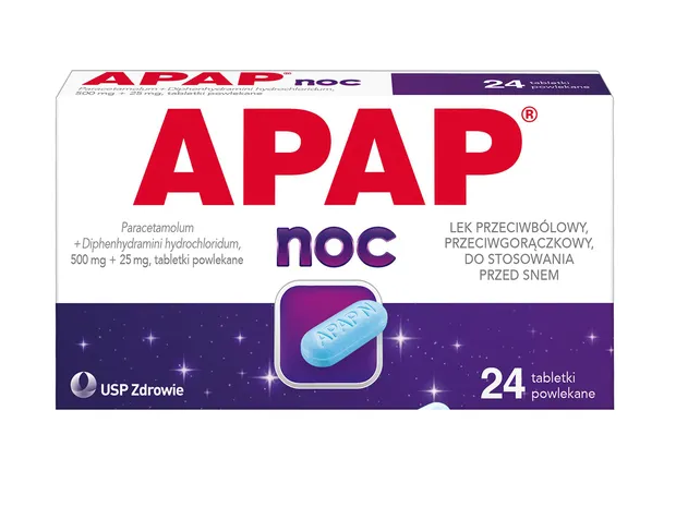 Apap Noc, 500 mg + 25 mg, tabletki powlekane, 24szt.