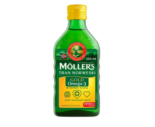 Mollers Gold Tran Norweski, płyn o smaku cytrynowym, 250 ml