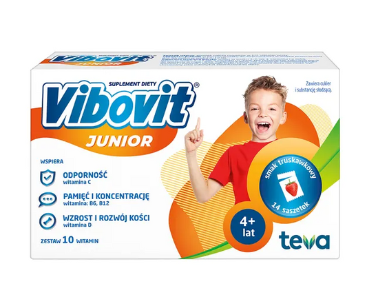 Vibovit Junior proszek o smaku truskawkowym, 14 sasz.