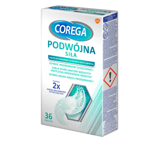 Corega Podwójna Siła, tabletki do czyszczenia protez zębowych, 36 szt.