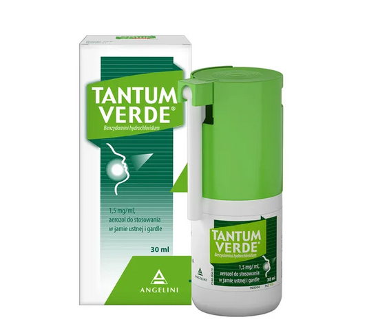 Tantum Verde, 1,5 mg/ml, aerozol do stosowania w jamie ustnej i gardle, 30 ml